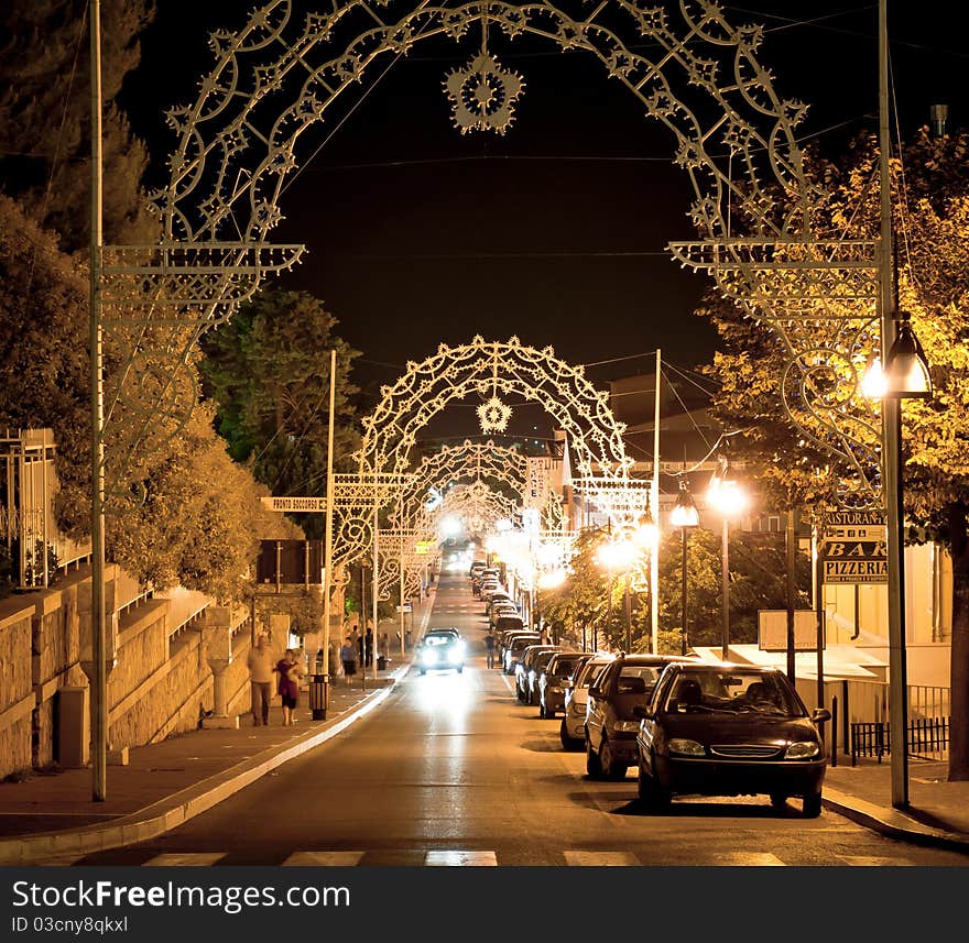 Beautiful street at midnight in south Italy