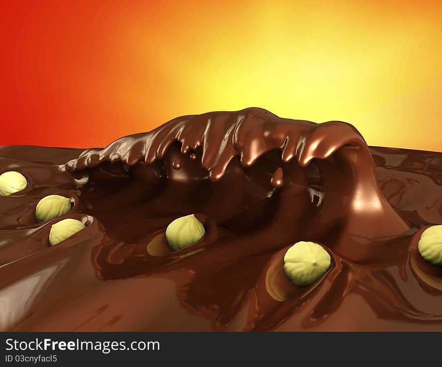 Very high resolution 3d rendering of a big wave in a tasty chocolate sea. Very high resolution 3d rendering of a big wave in a tasty chocolate sea.