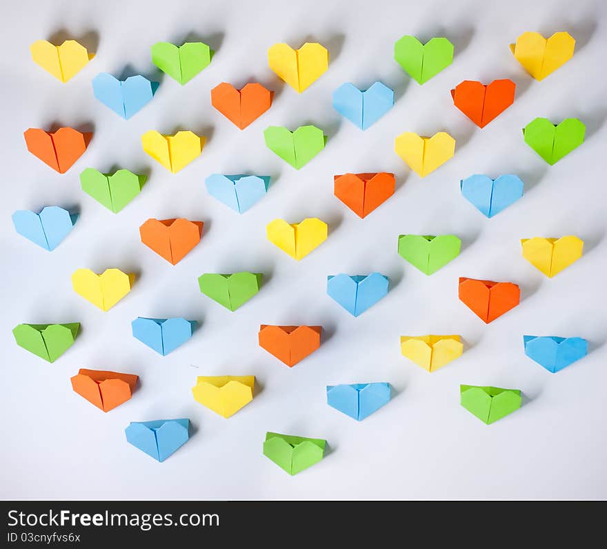 Hand made origami paper hearts