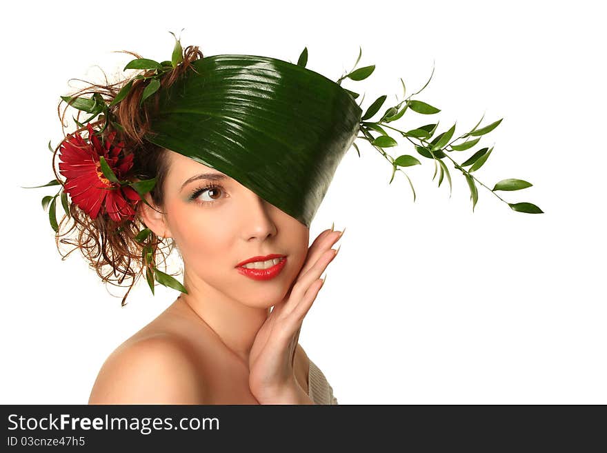 Beautiful spring-woman on white background. Beautiful spring-woman on white background