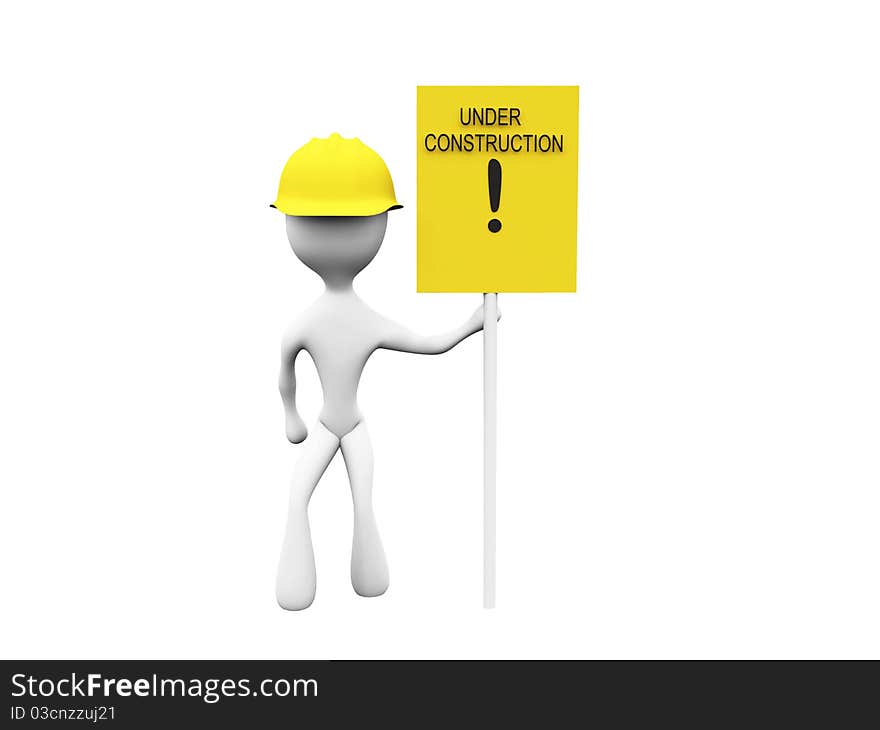 White figure with board and yellow helmet with clipping path. White figure with board and yellow helmet with clipping path