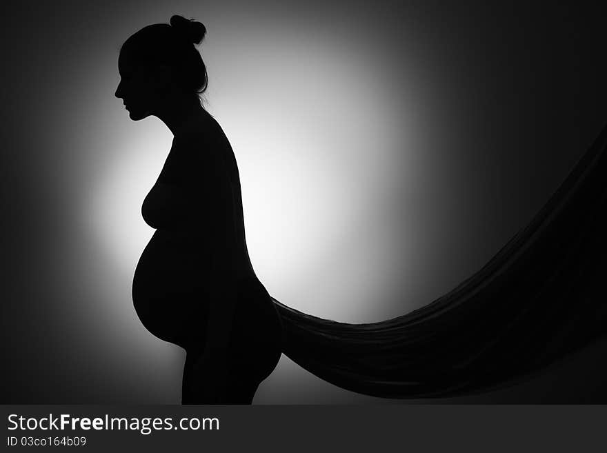 Beautiful silhouette of pregnant woman dreaming