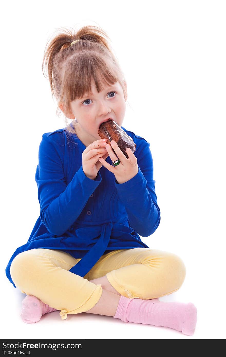 Hungry Little Girl Eating Cake