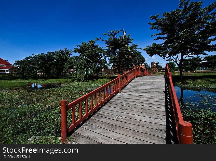 Bridge entrance to thai temple at Ayuthaya,Thailand. Bridge entrance to thai temple at Ayuthaya,Thailand