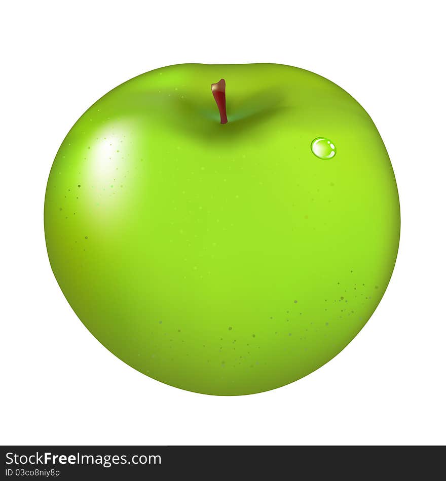 Green Apple, Isolated On White Background, Vector Illustration