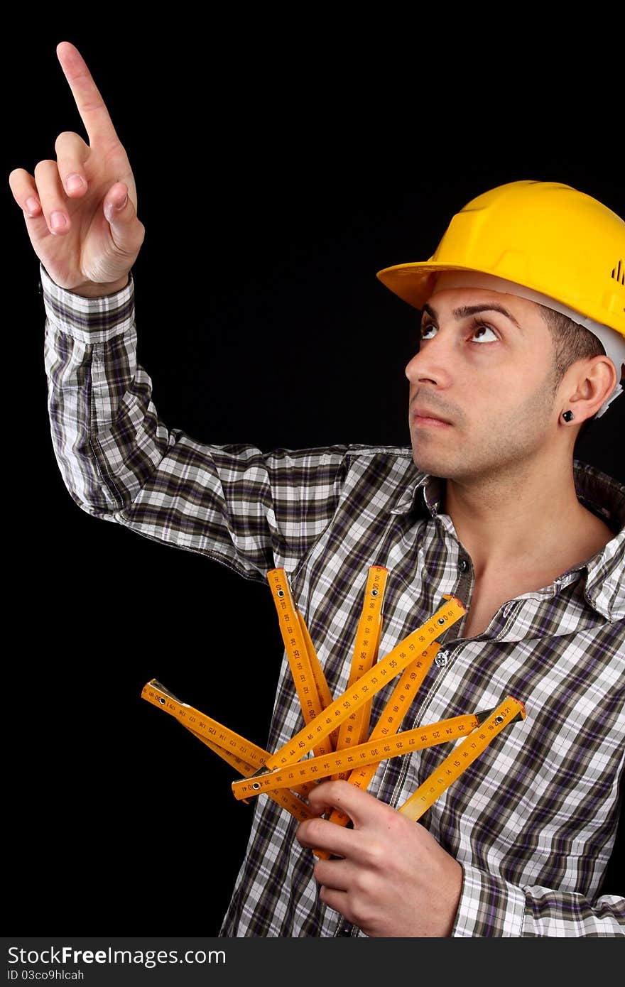 Manual worker isolated in black. Manual worker isolated in black