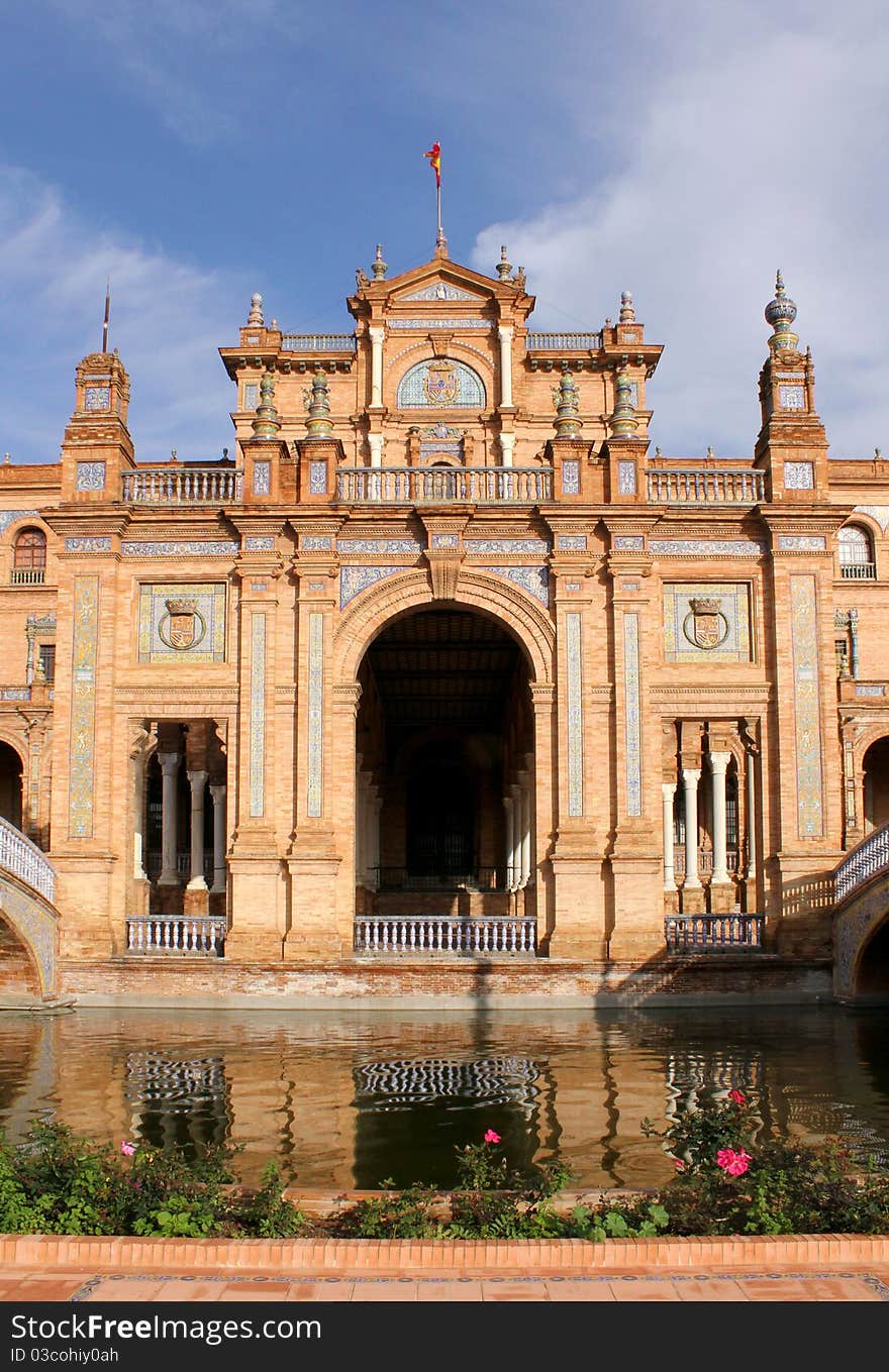 Famous Plaza de Espana, Sevilla, Spain. Old city landmark.