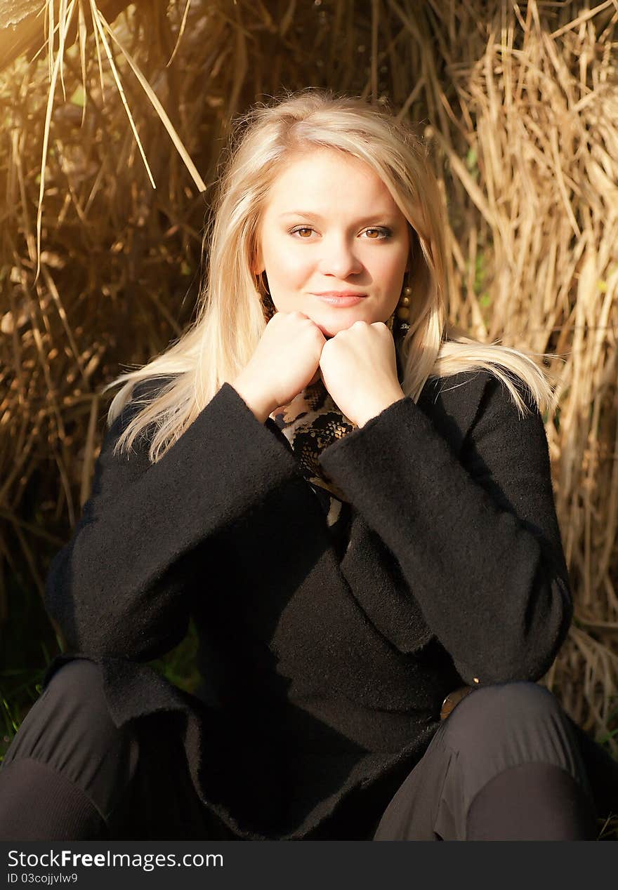 Autumn portrait of blonde girl. Autumn portrait of blonde girl