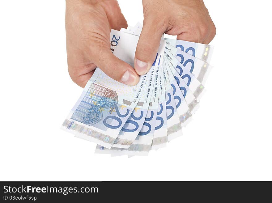 Male hands holding european money. Male hands holding european money