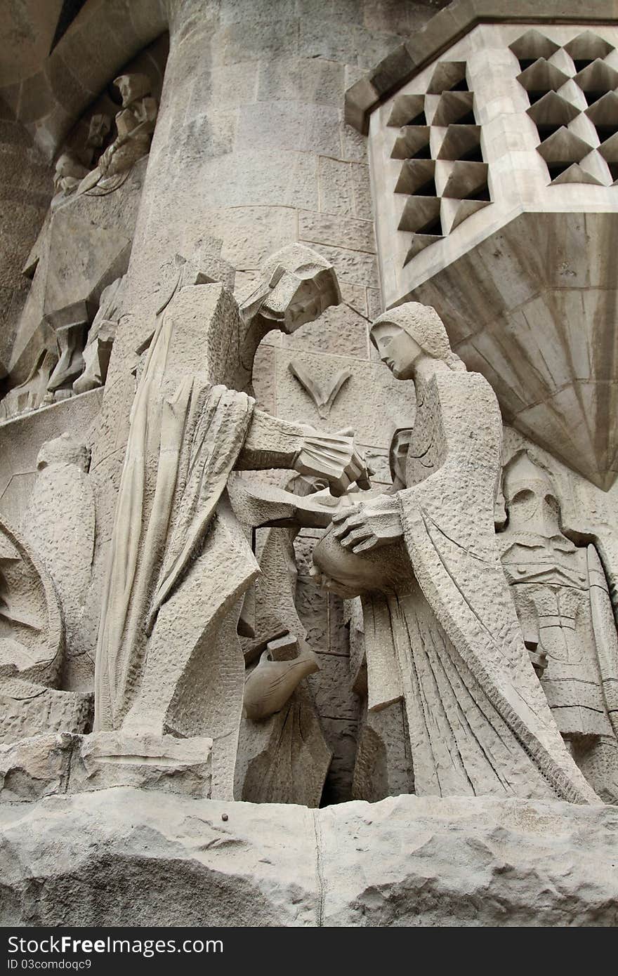 Detail of the facade of the world famous Sagrada Familia in Barcelona, Spain. Detail of the facade of the world famous Sagrada Familia in Barcelona, Spain