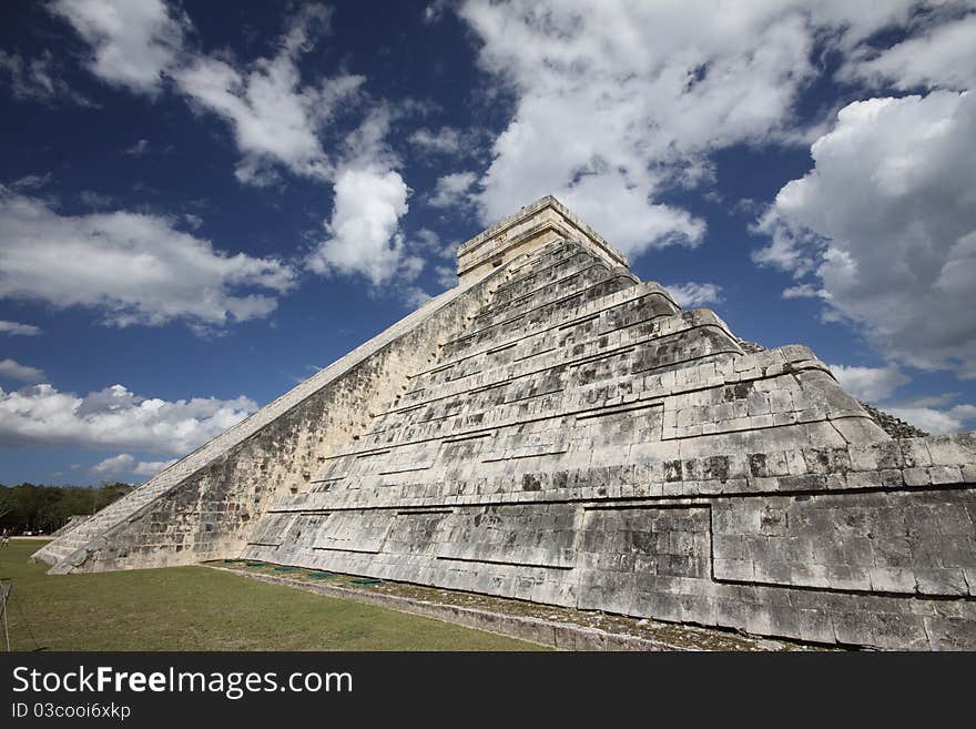 Angle view of El Castillo in Chichen Itza. Angle view of El Castillo in Chichen Itza