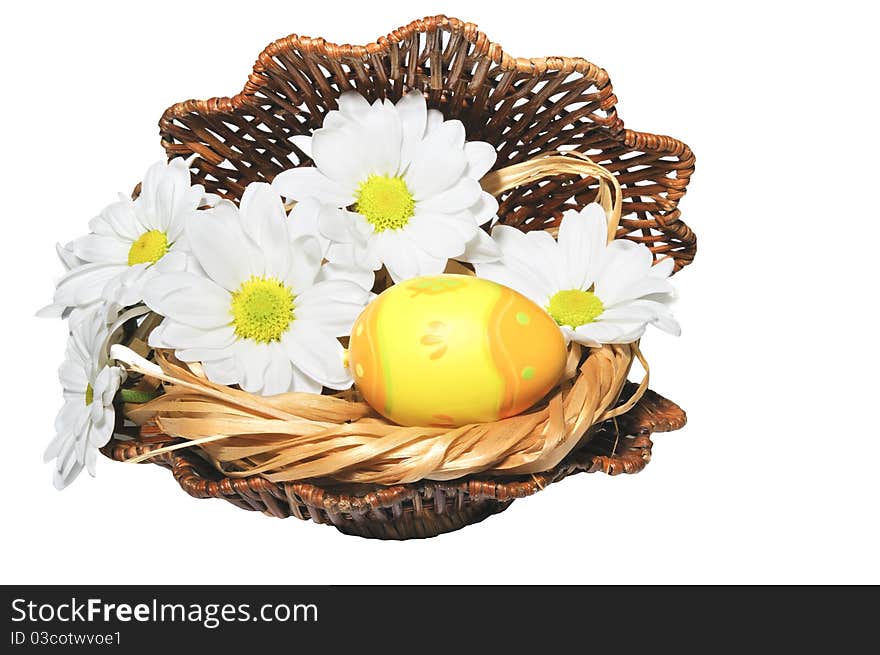 Easter eggs in a nest on the white isolated background