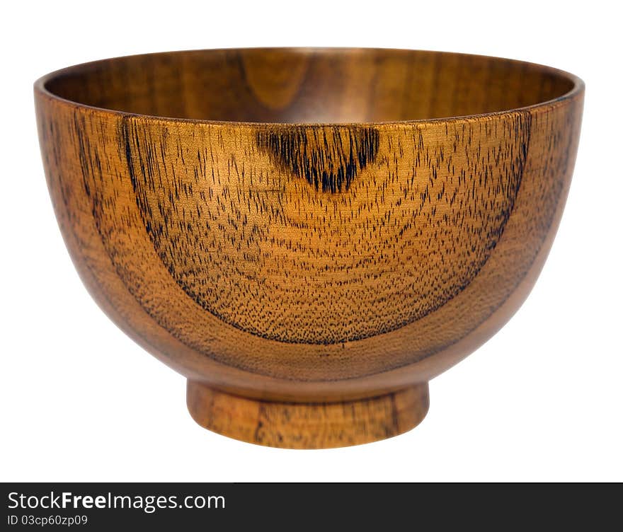 Wooden bowl isolated on white background. Clipping path included.