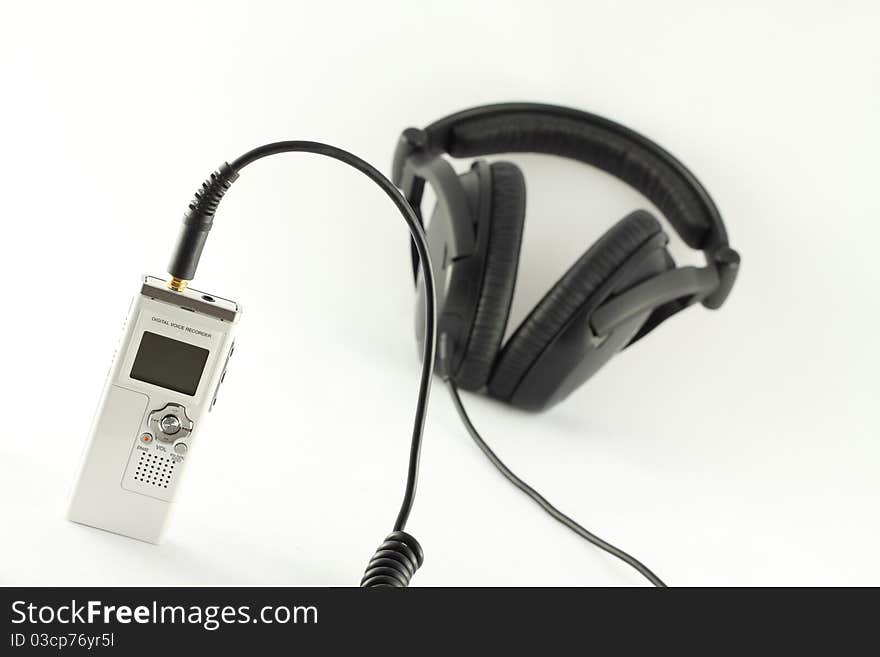 Digital voice recorder and headphone.