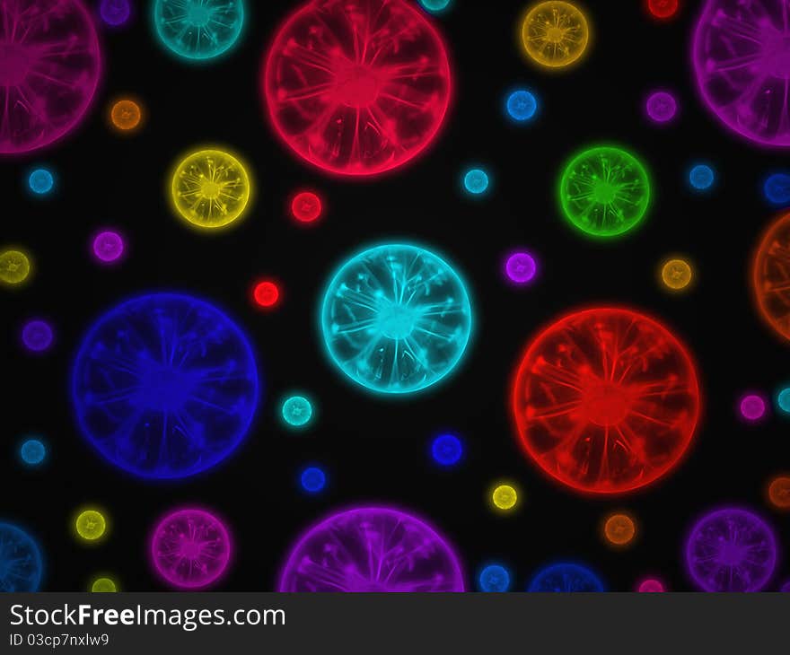 Colorful balls on the black background