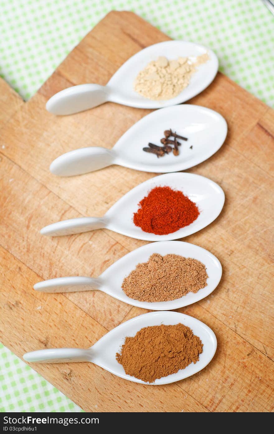 Spices Mix On A Wood