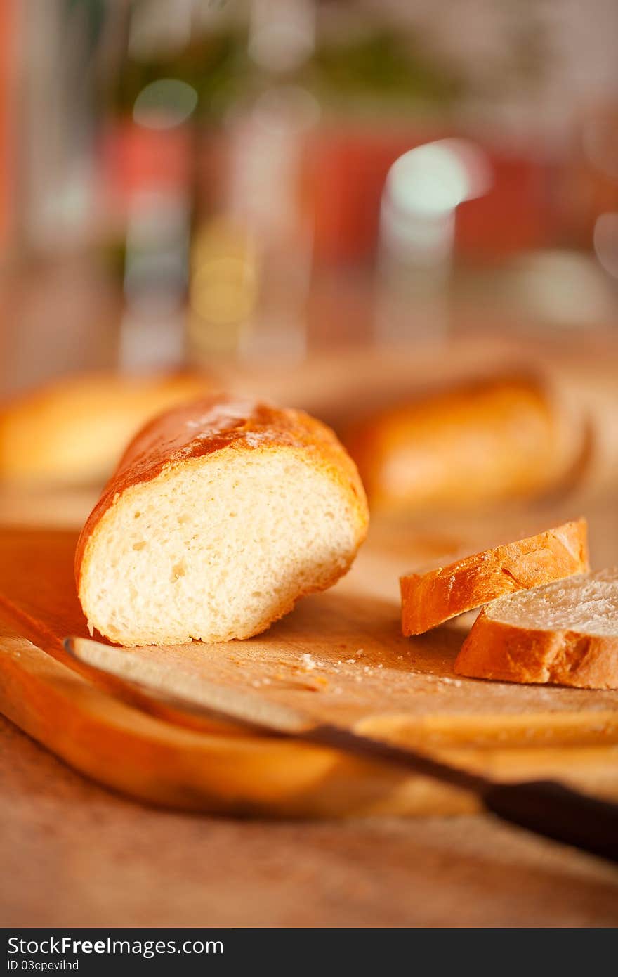 Fresh french baguettes on the table