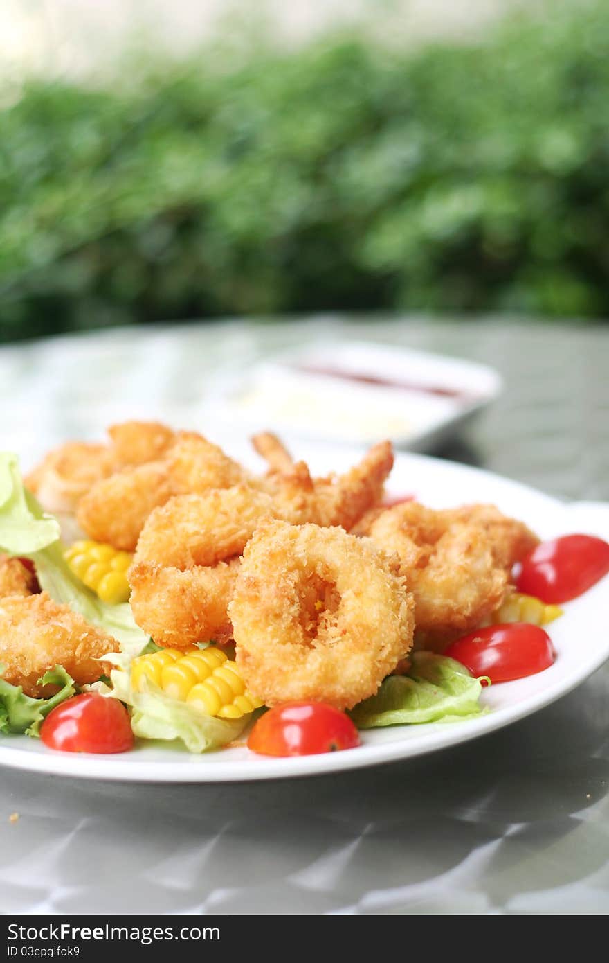 Fried seafood salad