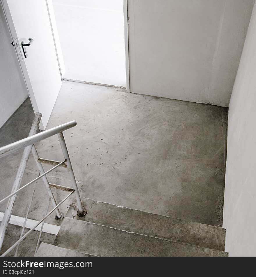 Empty building stairway with open doors. Empty building stairway with open doors