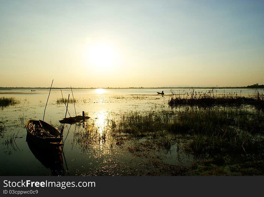 Sun set and the Southeast Asian Lake