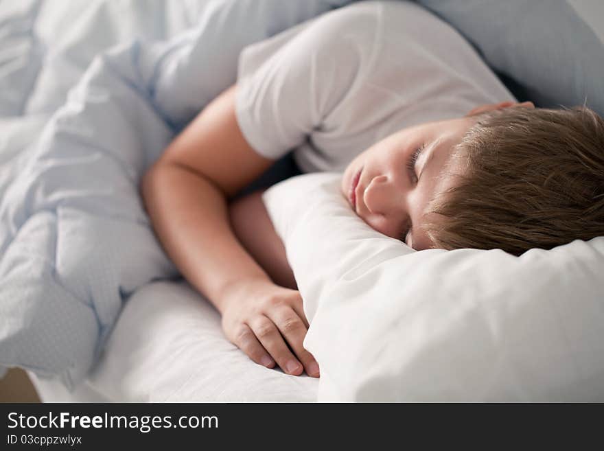 Morning dreaming on white bed