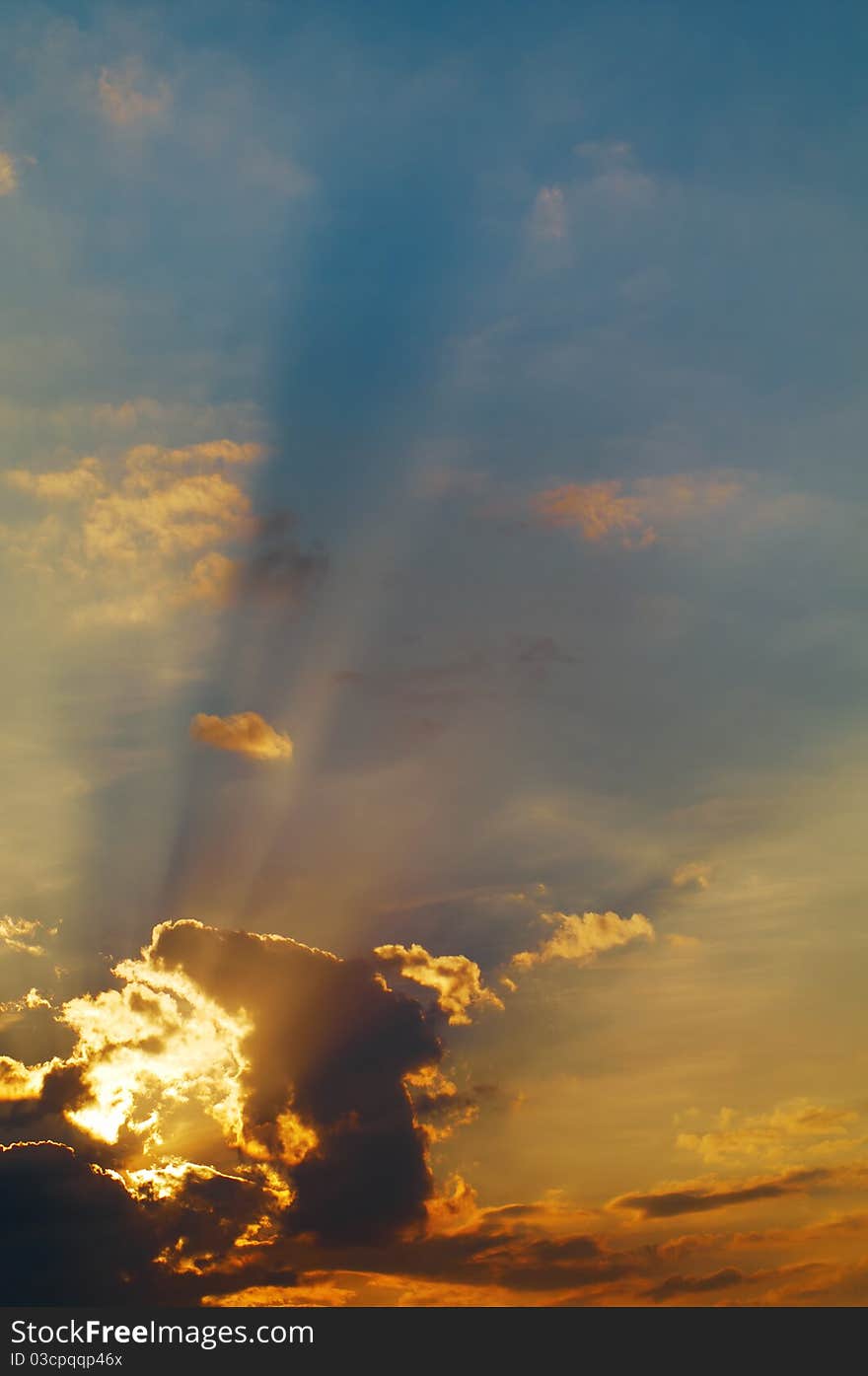 Beautiful scenery with the evening sky and bright sunshine