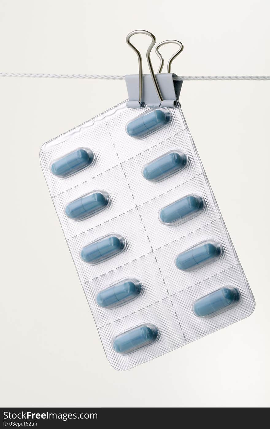 Blister pack of pills hung