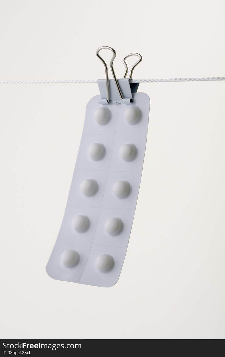 Blister pack of pills hung