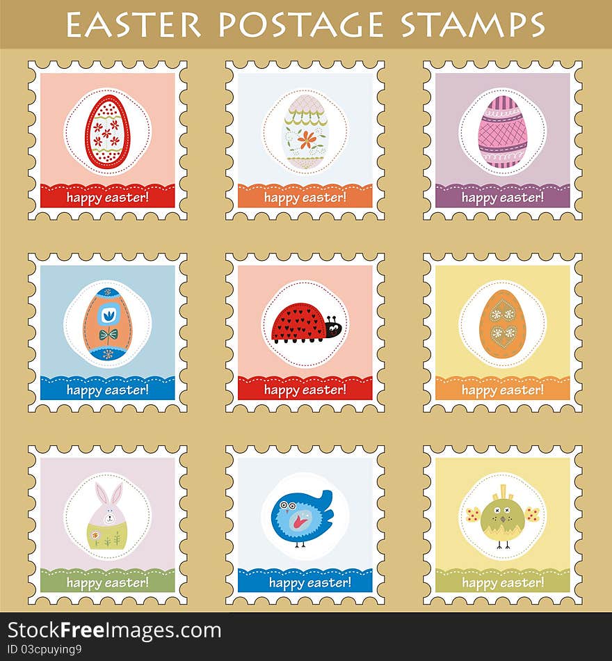 Set of 9 easter postage stamps