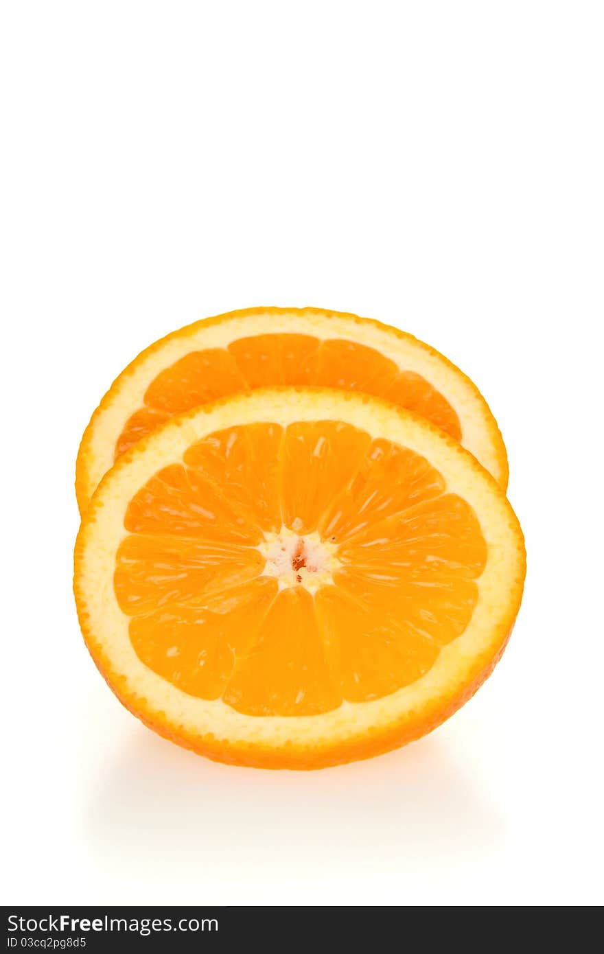 Split orange, on white background.