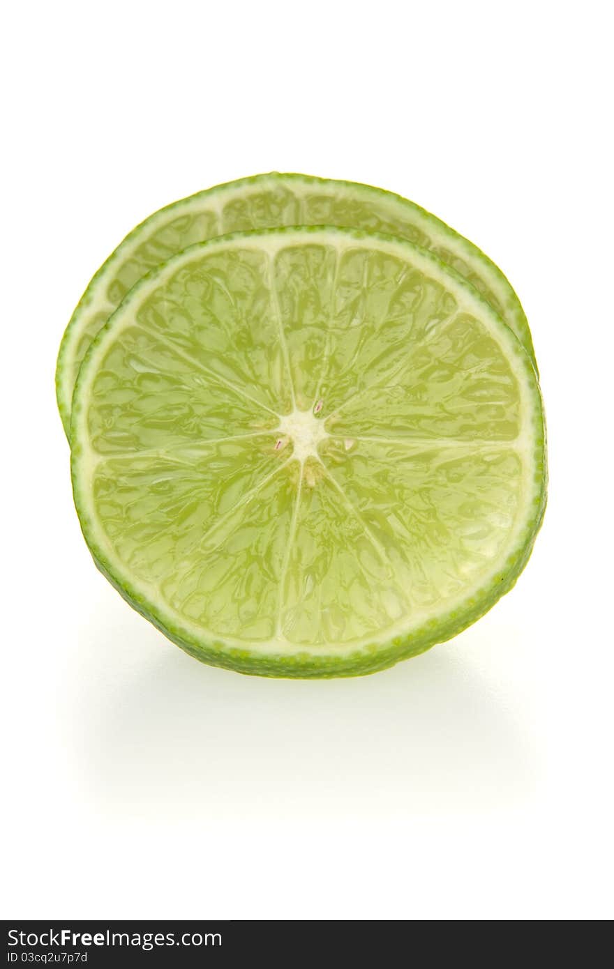 Split lime, on white background.