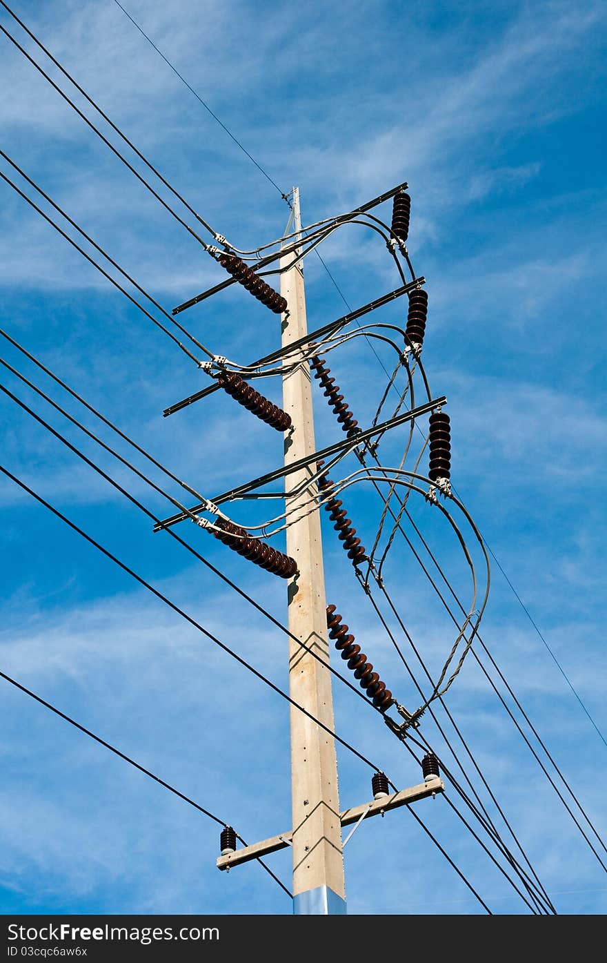 Insulator electric pillar and sky in phitsanulok