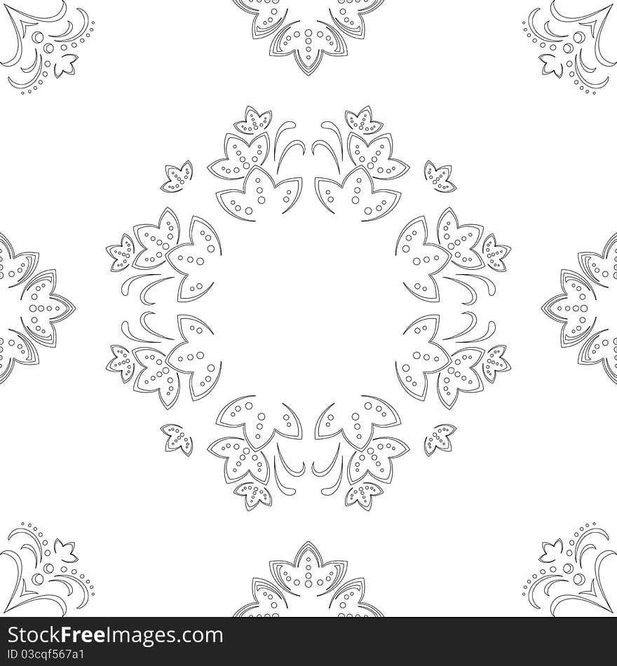 Abstract seamless background with a symbolical flower pattern, monochrome graphic contours. Abstract seamless background with a symbolical flower pattern, monochrome graphic contours