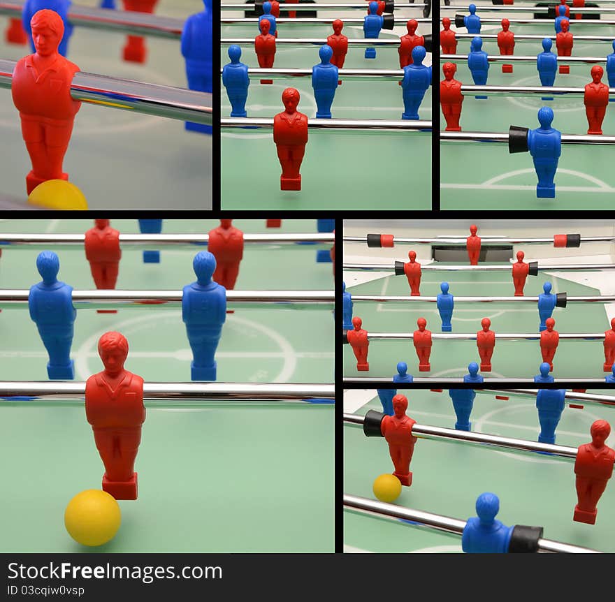 Set of football table game with red and blue players