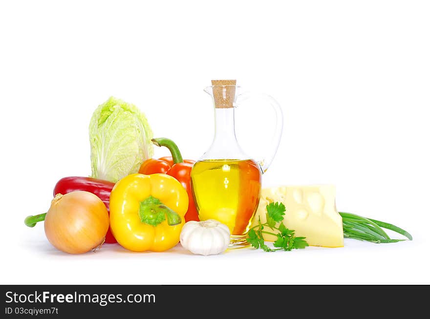 Set of ingredients and spice isolated on white background