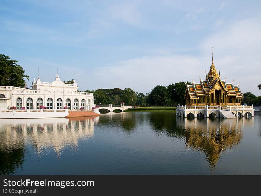 The Thewarat Khanlai gate and Phra Thinang Aisawan Thiphya-Art pavilion at the Royal Palace in Bang Pa In, Ayuttaya, Thailand. The Thewarat Khanlai gate and Phra Thinang Aisawan Thiphya-Art pavilion at the Royal Palace in Bang Pa In, Ayuttaya, Thailand.