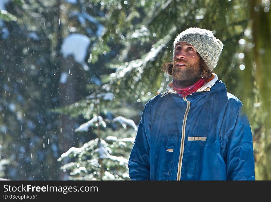 Winter portrait of young man