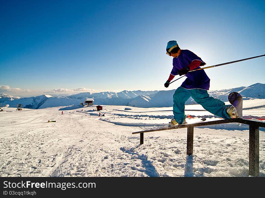 Freerider jumping in the mountains