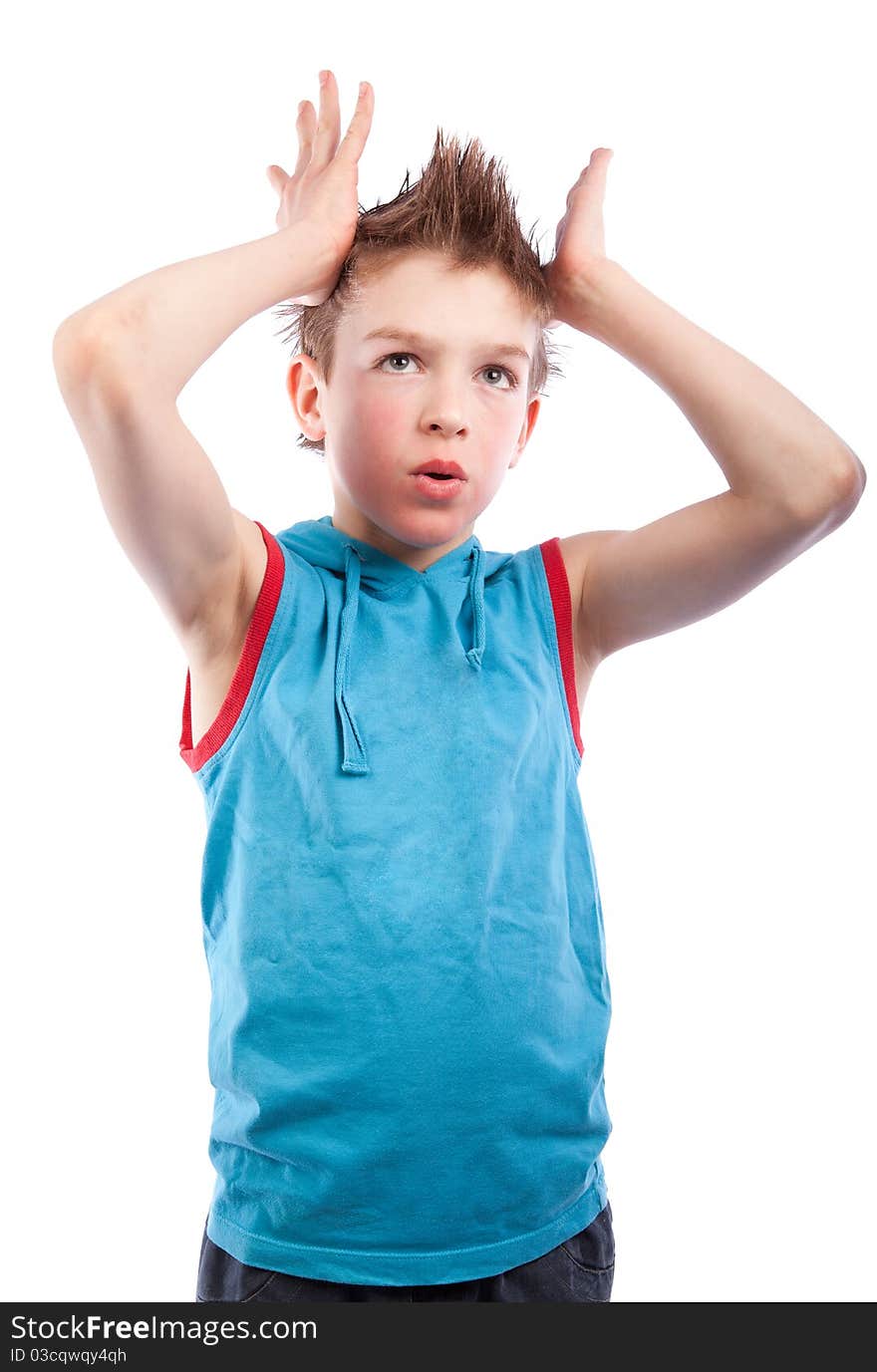 Teenager making hair style