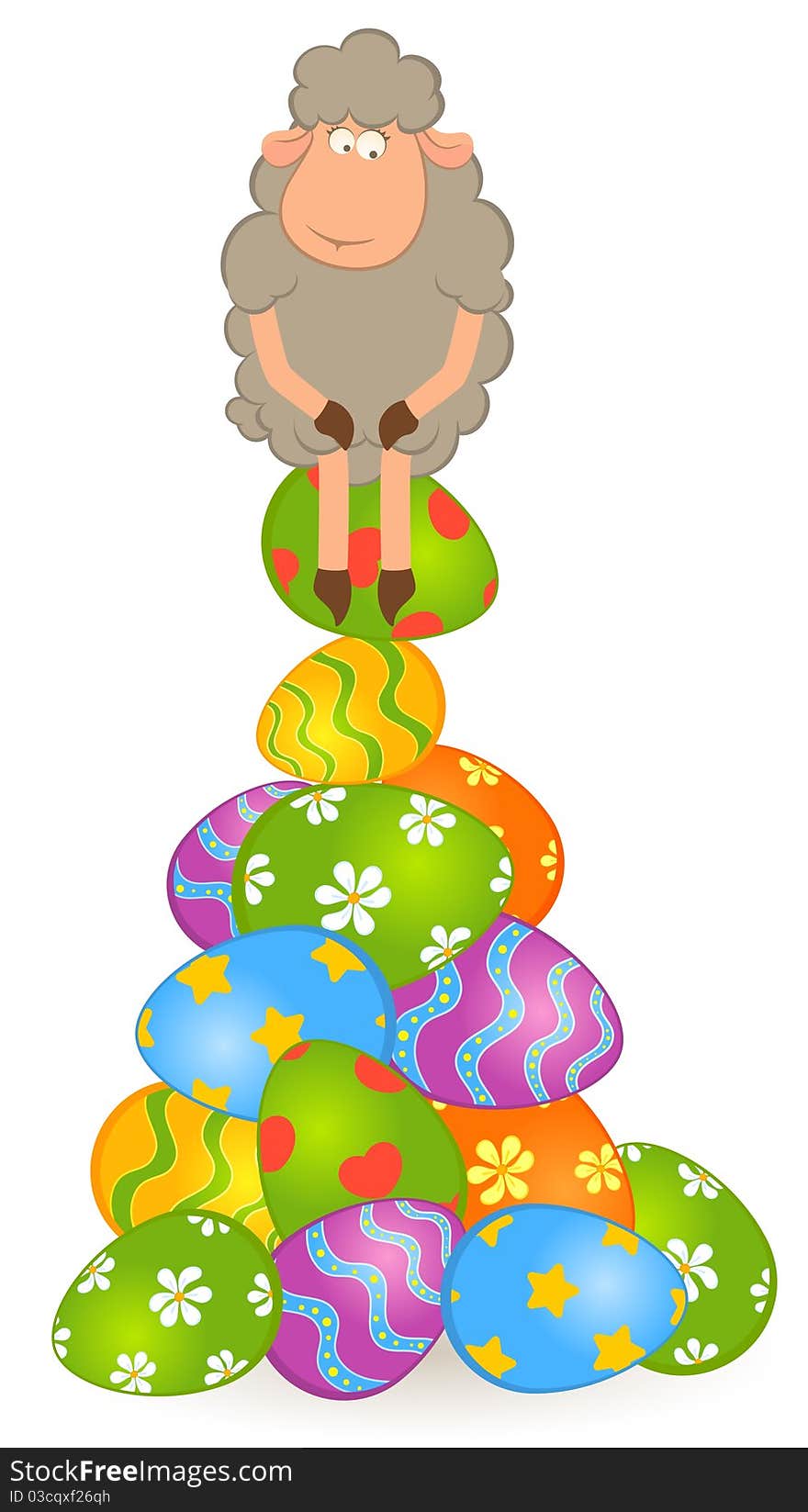 Easter sheep with colored egg. Easter card