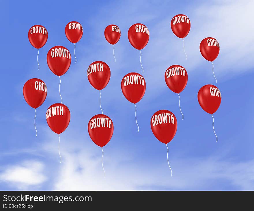 Many balloons with the growth label flying in the sky. Many balloons with the growth label flying in the sky