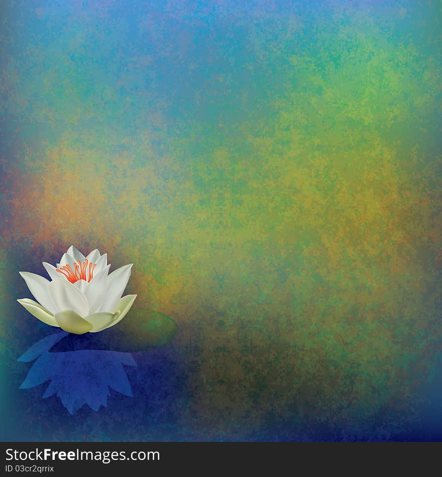 Abstract floral illustration with lotus on green