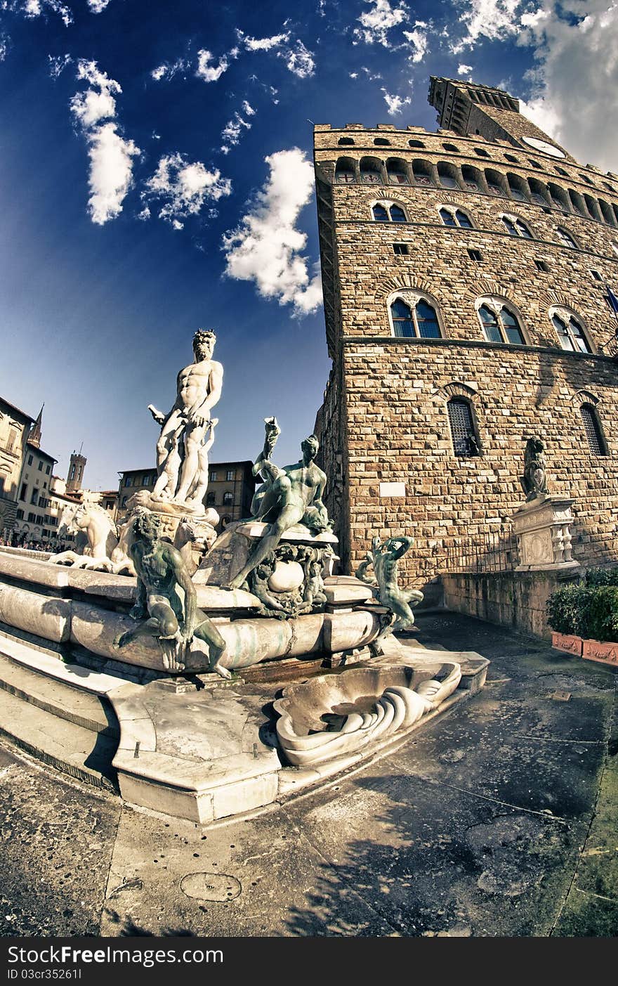 Architectural detail of Piazza della Signoria in Florence, Italy