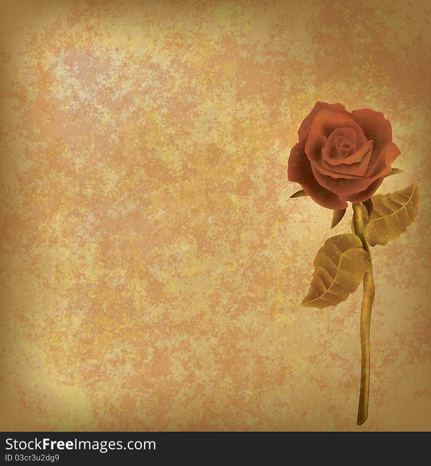 Abstract floral illustration with rose on dirty background