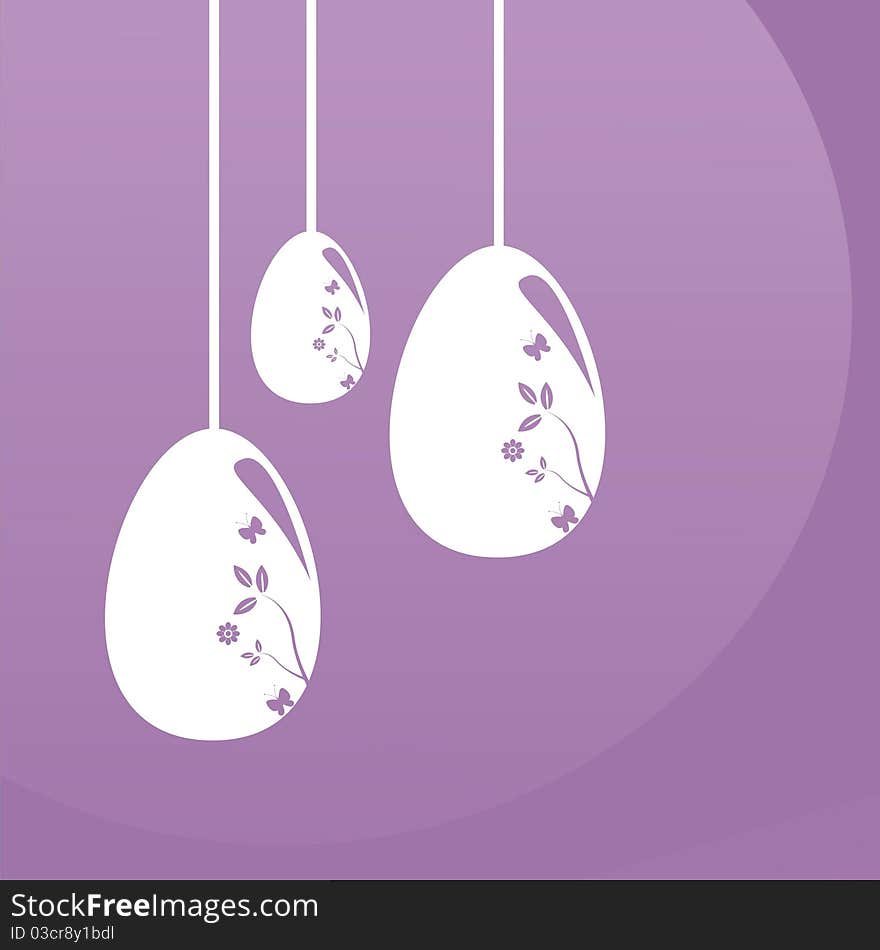 Glossy purple background with beautiful easter eggs. Glossy purple background with beautiful easter eggs