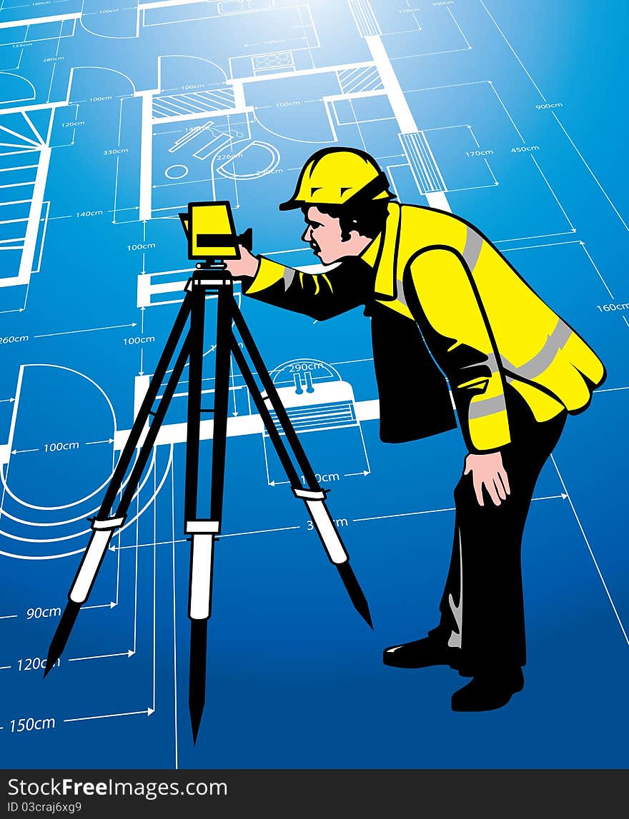 Surveyor on a blueprint background