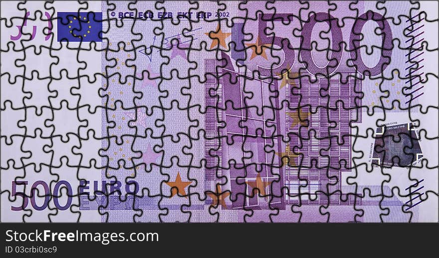 This image shows a puzzle of a 500 euro banknotes, full