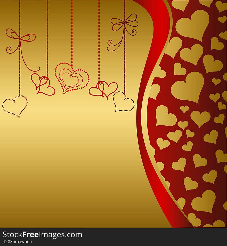 Red and gold heart. Valentine's Day card