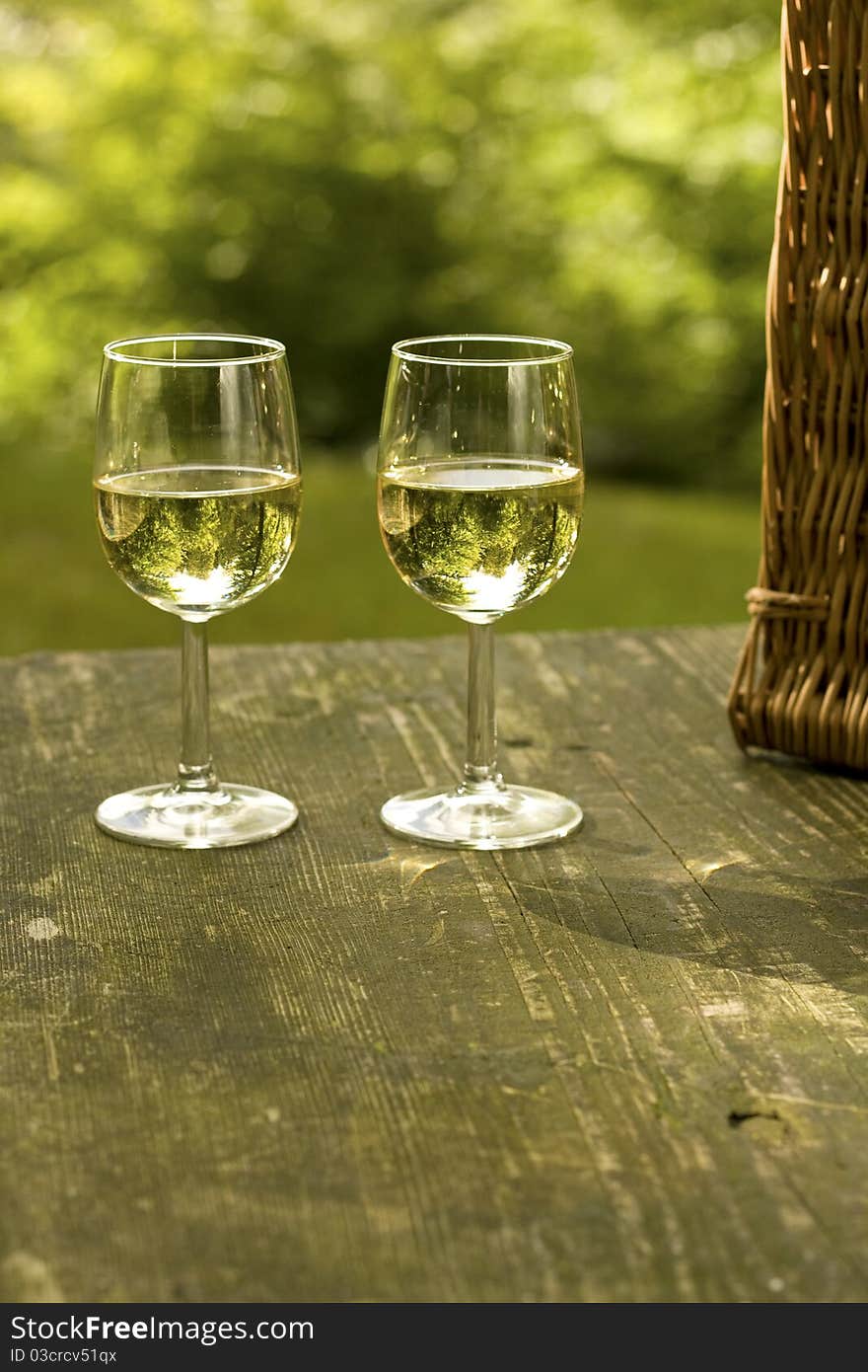 Picnic Table With Wineglass