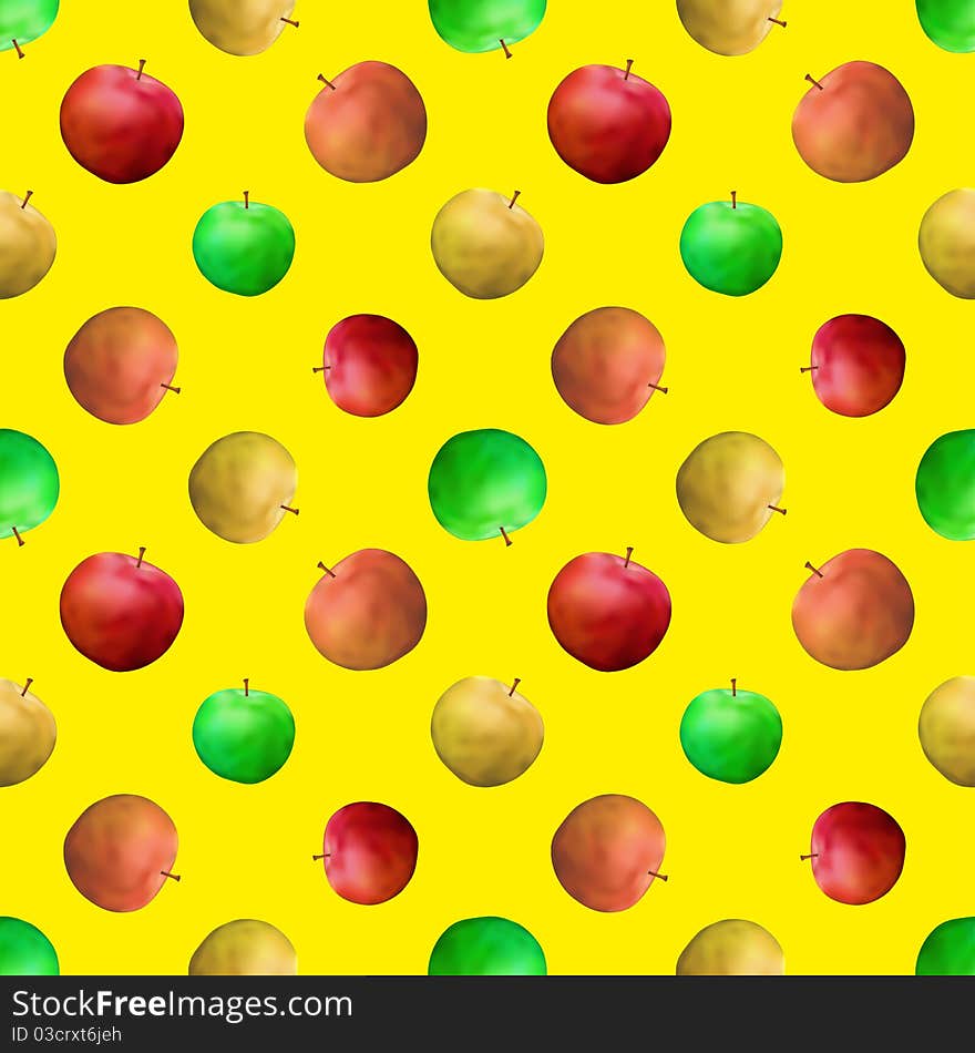 seamless background, fruits, various apples on yellow. seamless background, fruits, various apples on yellow